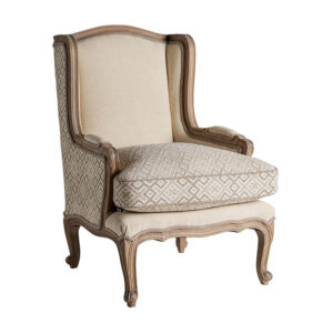 Sillón tulle de estilo colonial fabricado en madera de mango en color marrón combinado con poliéster en color beige. Producto desenfundable.