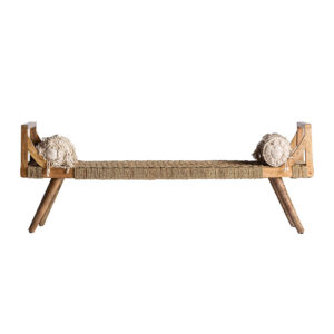 Sofá cama kaaji de estilo contemporáneo fabricado en madera de mango en color marrón combinado con fibra natural y algodón. Producto desmontable.