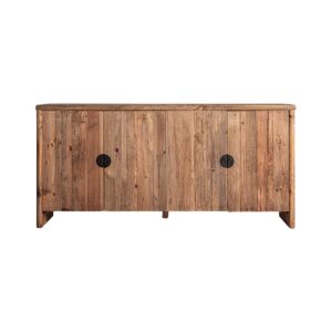 Aparador breive de estilo rústico fabricado en madera de pino reciclado en color marrón con acabado envejecido.