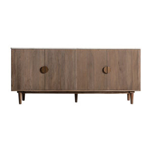 Aparador zerf de estilo contemporáneo fabricado en madera de mango en color marrón combinado con mármol en color blanco y madera dm en color marrón. Producto desmontable.