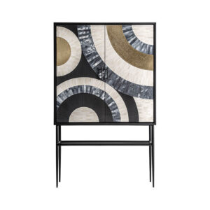 Armario daru de estilo contemporáneo fabricado en madera dm en color negro combinado con latón en color blanco y hierro. Producto desmontable.