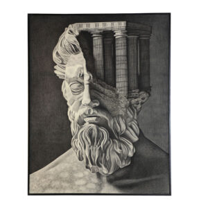 Cuadro Juan de estilo provenzal fabricado en lienzo en color tonos oscuros con acabado artesanal combinado con madera de pino en color negro.