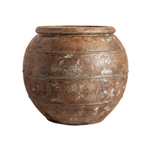 Jarrón roger de estilo vintage fabricado en cerámica en color marrón con acabado envejecido.
