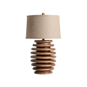 Lámpara de sobremesa de estilo art deco fabricado en resina en color marrón combinado con yute. Producto desmontable.