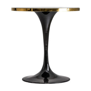 Mesa bar Than de estilo art deco fabricado en mármol sintético en color negro combinado con hierro y acero en color oro. Producto desmontable.