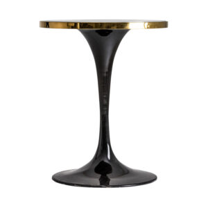 Mesa bar Than de estilo art deco fabricado en mármol sintético en color negro con acabado brillo combinado con acero en color oro y hierro. Producto desmontable.