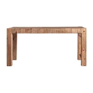 Mesa comedor breive de estilo rústico fabricado en madera de pino reciclado en color marrón con acabado envejecido.