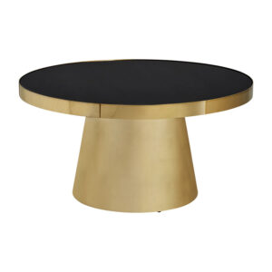 Mesa de centro redonda aigen en color oro negro de estilo art deco. Fabricado en espejo combinado con acero. Producto desmontable.