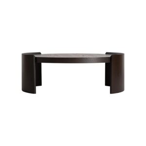 Mesa de centro Neuvic de estilo art deco fabricado en chapa de roble en color marrón combinado con madera contrachapada y madera dm. Producto desmontable.