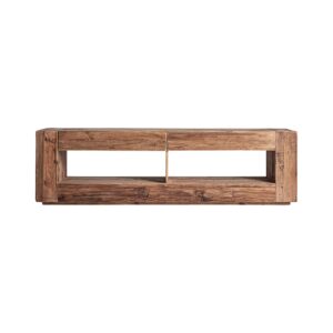 Mueble tv breive de estilo rústico fabricado en madera de pino reciclado en color marrón con acabado envejecido.