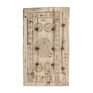 Panel decorativo askale de estilo étnico fabricado en madera de teka en color marrón con acabado envejecido.