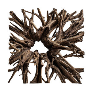 Panel decorativo ikaria de estilo étnico fabricado en madera suar en color marrón.