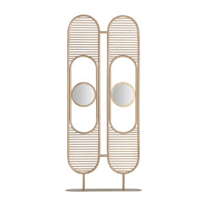 Parabán espira de estilo art deco. Fabricado en hierro en color oro combinado con cristal. Producto desmontable.