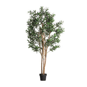 Planta alta olivo de estilo shabby chic fabricado en poliéster en color verde combinado con plástico y madera. Producto plegable.