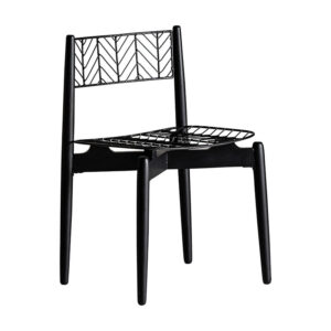 Silla plissé metal de estilo art deco fabricado en hierro en color negro combinado con madera de mahogany.