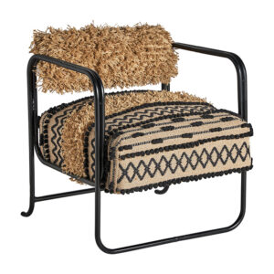 Sillón keith de estilo vintage fabricado en yute en color marrón combinado con metal en color negro.