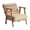 Sillón quincy de estilo boho fabricado en madera de mango en color marrón combinado con algodón y cáñamo.