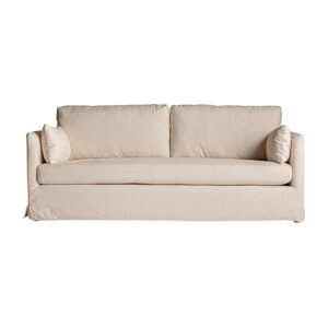 Sofá arbois de estilo colonial fabricado en madera de fresno en color blanco roto combinado con poliéster. Producto desenfundable.