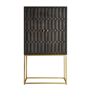 Armario Emly de estilo art deco fabricado en madera de mango en color marrón combinado con latón en color oro.