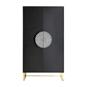 Armario gatsby de estilo art deco fabricado en madera dm en color negro combinado con hueso en color blanco y hierro en color oro. Producto desmontable.