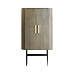 Armario Valbruna de estilo art deco fabricado en madera dm en color oro con acabado revestimiento de latón combinado con hierro en color negro con acabado revestimiento en polvo negro. Producto desmontable.