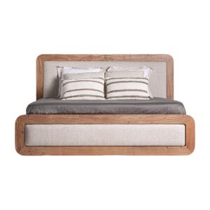 Cama dangy de estilo clásico fabricado en madera de acacia en color marrón combinado con acrílico y poliéster en color beige con acabado jaspeado.