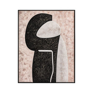 Cuadro Benny de estilo contemporáneo fabricado en lienzo en color blanco con acabado artesanal combinado con madera de pino en color negro en color beige.