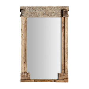 Espejo Argeen de estilo étnico fabricado en madera de teka en color marrón con acabado envejecido combinado con espejo.