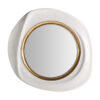 Espejo riley de estilo contemporáneo fabricado en resina en color blanco combinado con hierro en color oro y espejo.