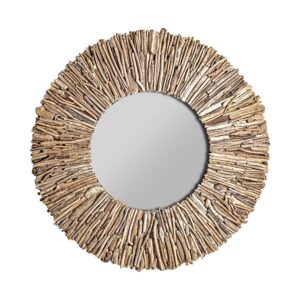 Espejo Varverg de estilo étnico fabricado en madera tropical en color marrón con acabado envejecido combinado con espejo. Bastones madera.