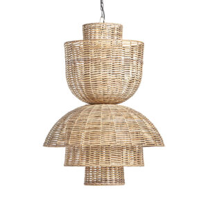Lámpara de colgar Plissé rattan de estilo nórdico fabricado en ratán en color marrón combinado con hierro.