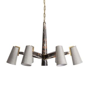 Lámpara de colgar Wale de estilo art deco fabricado en mármol en color negro combinado con metal en color dorado y poliéster en color blanco roto. Producto desmontable.