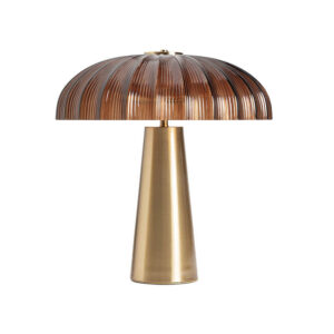 Lámpara de sobremesa Pierre de estilo art deco fabricado en cristal en color marrón combinado con acero en color oro. Producto desmontable.