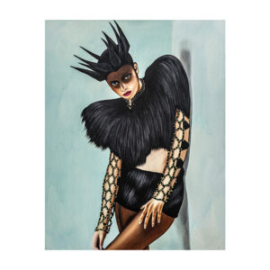 Lienzo Hatsu de estilo contemporáneo fabricado en lienzo en color blanco con acabado artesanal en color negro en color marfil.