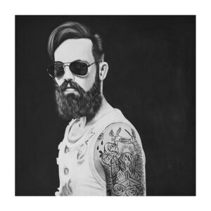 Lienzo Jan de estilo contemporáneo fabricado en lienzo en color blanco con acabado artesanal en color negro.