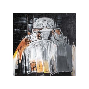 Lienzo menina de estilo contemporáneo fabricado en lienzo en color tonos oscuros con acabado artesanal.