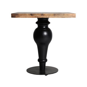 Mesa bar kimball de estilo colonial fabricado en madera de mango en color marrón combinado con hierro en color negro. Producto desmontable.
