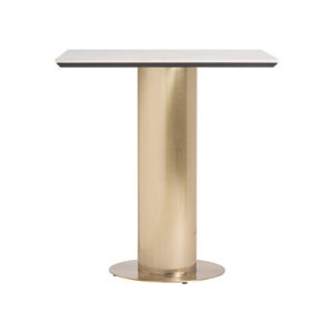 Mesa bar naustdal de estilo art deco fabricado en acero en color blanco combinado con porcelánico en color oro. Producto desmontable.