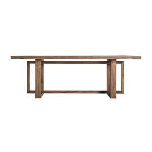 Mesa comedor Norvik de estilo contemporáneo fabricado en madera de olmo en color marrón. Producto desmontable.