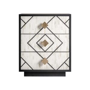 Mesita de noche Charmes de estilo art deco fabricado en madera dm en color negro combinado con hueso en color blanco en color oro.