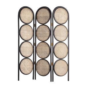 Parabán darois de estilo contemporáneo fabricado en ratán en color negro en color natural. Producto plegable.