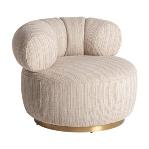 Sillón hofsos de estilo art deco fabricado en madera de pino combinado con acero en color oro y poliéster en color beige.