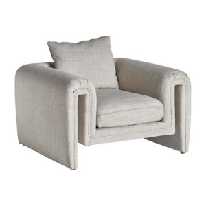 Sillón karka de estilo contemporáneo fabricado en madera de pino en color gris combinado con poliéster y espuma. Producto desenfundable.