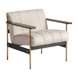 Sillón laugar de estilo art deco fabricado en madera de pino en color blanco combinado con poliéster en color negro y acero.