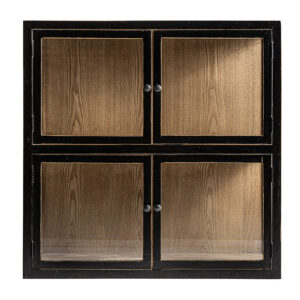 Vitrina modular Bern de estilo colonial fabricado en madera de olmo en color negro combinado con cristal en color transparente. Compatible con: 27009.