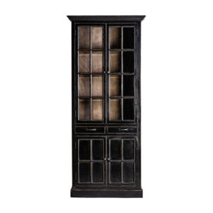 Vitrina Zenica de estilo provenzal fabricado en madera de olmo en color negro combinado con cristal en color natural.