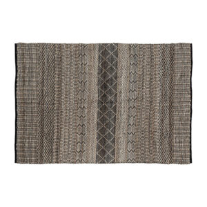 Alfombra Kelia de estilo vintage fabricado en algodón en color negro combinado con cáñamo en color natural.