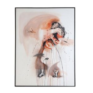 Cuadro Griff de estilo art deco fabricado en lienzo en color tonos en naranja con acabado artesanal combinado con madera de pino en color negro.