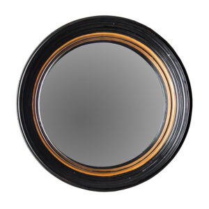Espejo Haner de estilo art deco fabricado en resina en color negro combinado con espejo en color oro.