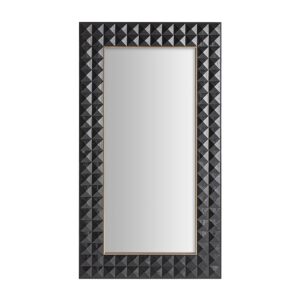 Espejo Morzine de estilo art deco fabricado en espejo combinado con madera de fresno en color negro y hierro en color dorado.